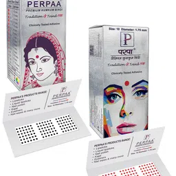 PERPAA Premium Kumkum Set Of 2 Round Stick On Bindi Book -Red & Black-5
