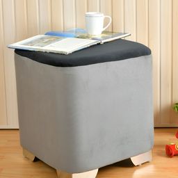 Shadowkart Grey & Black Wooden Pouffes Sitting Mudda Square Ottoman-image-41