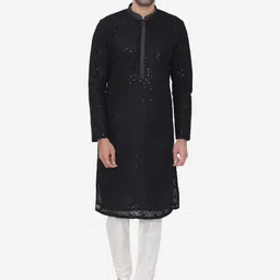 Manyavar Men Black & White Embroidered Kurta with Churidar-image-43