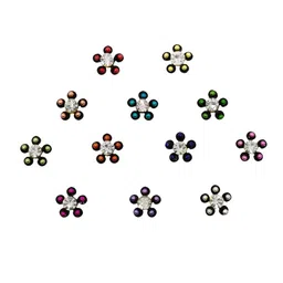 Comet Busters 12 Pcs Embellished Reusable Floral Bindis - Multicoloured image 2