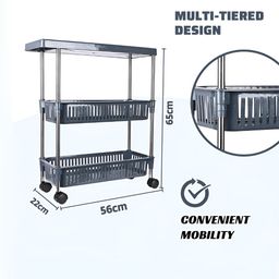 Kuber Industries 2-Pcs Grey 3-Layer Storage Rack With 360 Degree Wheels image 2