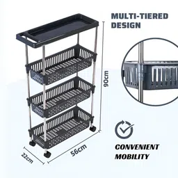 Kuber Industries 2-Pcs Grey 4-Layer Storage Rack With 360 Degree Wheels image 3