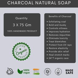 VEDANUM Set of 3 Charcoal Natural Handmade Soap for Exfoliation - 75 g each image 3