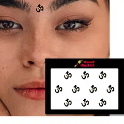 Comet Busters 10 Pcs Embellished Reusable Om-Shaped Designer Bindis - Black image 2
