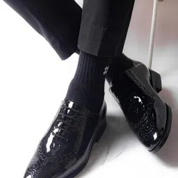 MONKSTORY Men Glossy Classic Textured Patent Leather Formal Oxfords-picture-16