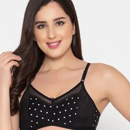 Clovia Black & White Polka Dots Printed Cotton Non Padded Bra-picture-24