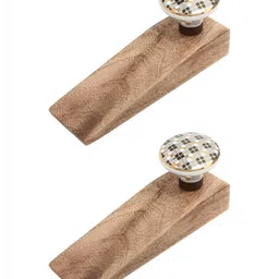 Indianshelf 2 Piece Ceramic Wood Doorstopper for Inside Door Black Gold-23