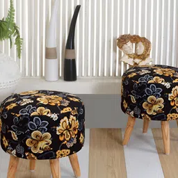 Shadowkart Black & Mustard Yellow Printed Pouffes Sitting Ottoman-55