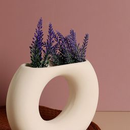Bonhomie Cream-Colored Donut Shaped Ceramic Vase-image-23