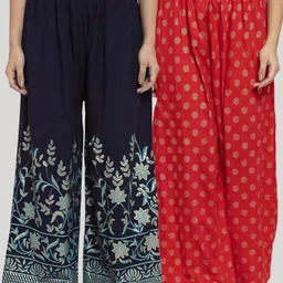 Clora Creation Women Pack Of 2 Navy Blue & Red Printed Knitted Palazzos-picture-17