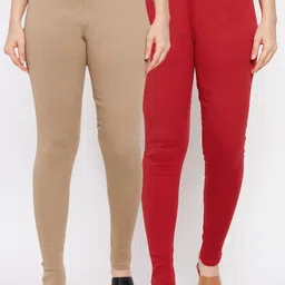 Clora Creation Women Pack Of 2 Brown & Red Solid Woolen Ankle-Length Leggings-image-95