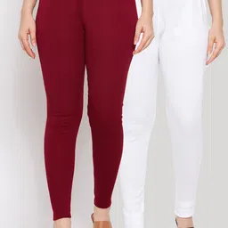 Clora Creation Women Pack Of 2 Maroon & White Solid Leggings-image-45