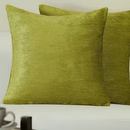GM Olive Green 2 Pieces Self Design Textured Square Cushion Covers-image-83