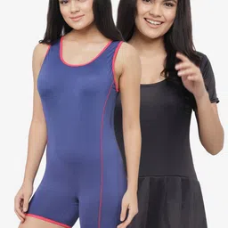 N-Gal Women Pack Of 2 Padded One Piece Legsuit Swim Wear-image-38