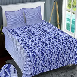 Kuber Industries Blue & Navy Blue Geometric 300 TC Queen Bedsheet with 2 Pillow Covers-image-7