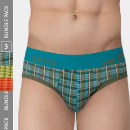 Zoiro Men Pack Of 3 Checked Mid-Rise Cotton Briefs ZO-BRI-TRE81-OLPE-PEPB-CPPU-S-3PC-image-30