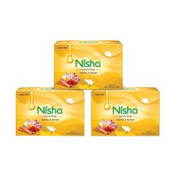 Nisha Set Of 3 Saffron and Sandal Bathing Soaps - 100gm Each-2