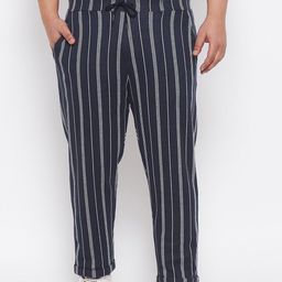 Austivo Men Navy Blue Plus Size Striped Cotton Track Pants-image-67