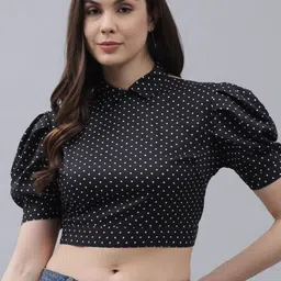 emeros Black Print Crepe Styled Back Top-image-88