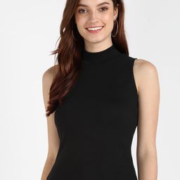 Rock Paper Scissors Women Black Pure Cotton High Neck Top-image-67