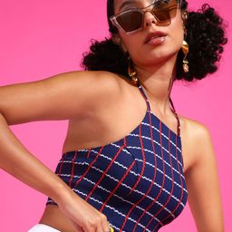 Veni Vidi Vici Checked Halter Neck Styled Back Top-image-67