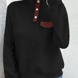StyleCast Black Geometric Self Design Turtle Neck Pullover Sweatshirts-image-26
