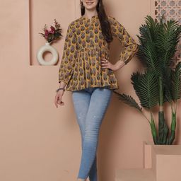Rajnandini Floral Print Puff Sleeve Pure Cotton Regular Top-28