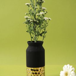 TAYHAA Black & Gold Toned Colourblocked Ceramic Flower Vase-image-3