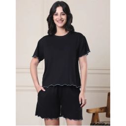 Secret Wish Black Solid Hosiery Night Suit (Set of 2)-picture-5