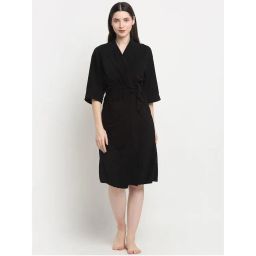 Creeva Unisex Micro Terry Black Soft and Lightweight Kimono Style Bath Robe-picture-35