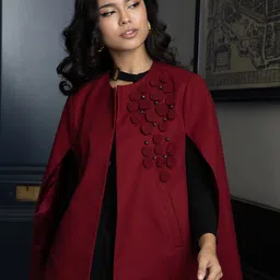 Rhe-Ana Applique Round Neck Cape Jacket-image-75