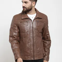 Teakwood Leathers Men Brown Solid Water Resistant Leather Jacket-45