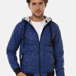 Campus Sutra Men Blue Checked Windcheater Quilted Jacket-image-73