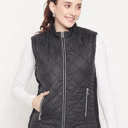 Adobe Women Black Solid Lightweight Sleeveless Quilted Jacket-image-23