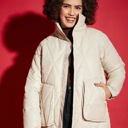 SASSAFRAS Beige Mock Collar Long Sleeves Quilted Jacket-picture-28
