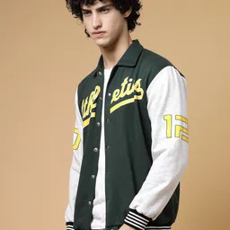 Rigo Typography Printed Fleece Oversized Varsity Jacket-19