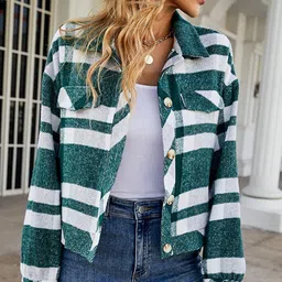 StyleCast Green Striped Open Front Jacket-picture-36