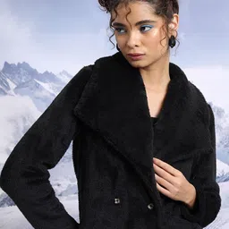 Tokyo Talkies Fur Self Design Lapel Collar Crop Tailored Jacket-20