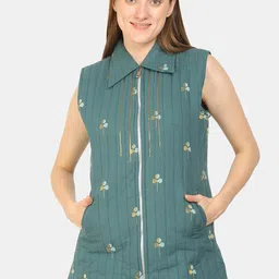 KALINI Sleeveless Sequinned Longline Quilted Jacket-picture-52