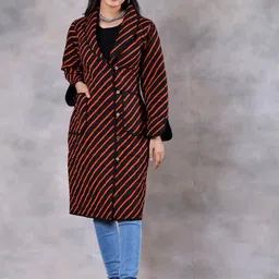 Rustorange Women Black Striped Longline Tailored Jacket-image-14