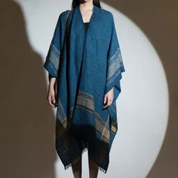 KHALEEJ V-Neck Woollen Longline Poncho Sweater-image-74