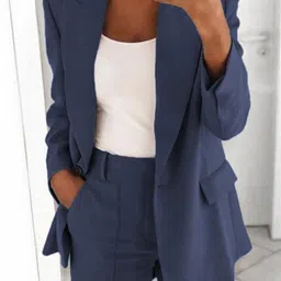 StyleCast Navy Blue Notched Lapel Collar Single-Breasted Blazer-picture-14