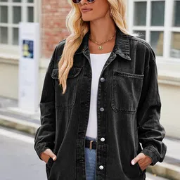 StyleCast Spread Collar Denim Jacket-image-95
