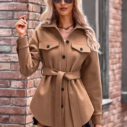 StyleCast Brown Spread Collar Longline Tailored Jacket-image-19