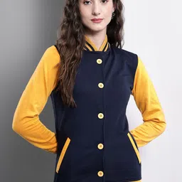 TANDUL Women Striped Fleece Lightweight Tailored Jacket-8