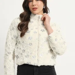 RAER Floral Self Design Mock Collar Lightweight Tailored Jacket-16
