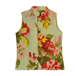 A.T.U.N. Boys Green & Red Printed Pure Cotton Woven Nehru Jacket-17