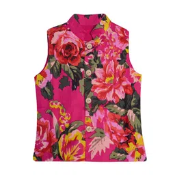 A.T.U.N. Boys Magenta & Green Floral Printed Pure Cotton Nehru Jacket-8