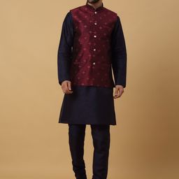KRAFT INDIA Mandarin Collar Long Sleeves Regular Kurta With Churidar & Jacket-image-117