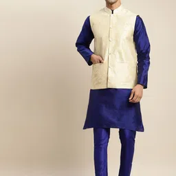 SOJANYA Men Blue Kurta with Churidar & Nehru Jacket-picture-16
